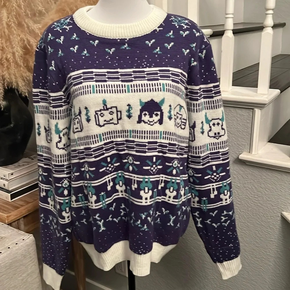 Roody Sketchy Holiday Christmas Sweater Size Large